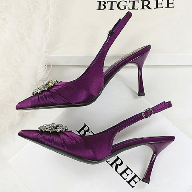 Slip Dress Satin - Sapatos BIGTREE com Fivela de Strass,